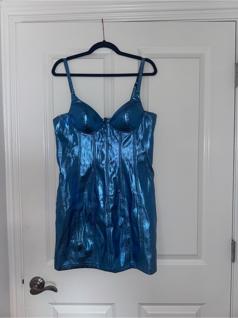 Fashion Nova Blue Metallic Mini Dress Large